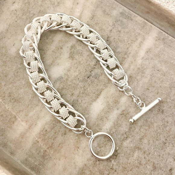 925 Sterling Silver Chunky Chain Link Bracelet Thick Bold Toggle Bracelet - Picture 2 of 5